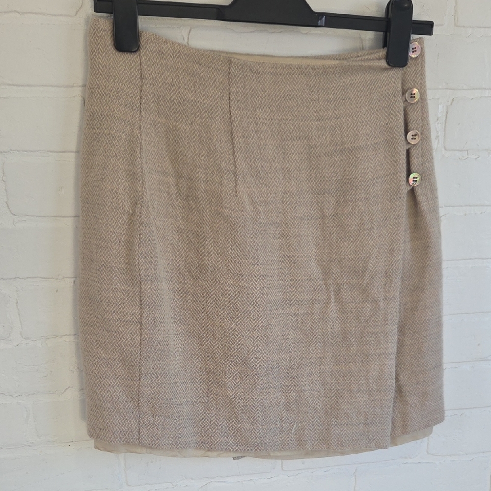 Thomo Taupe Pencil Skirt with Button Details